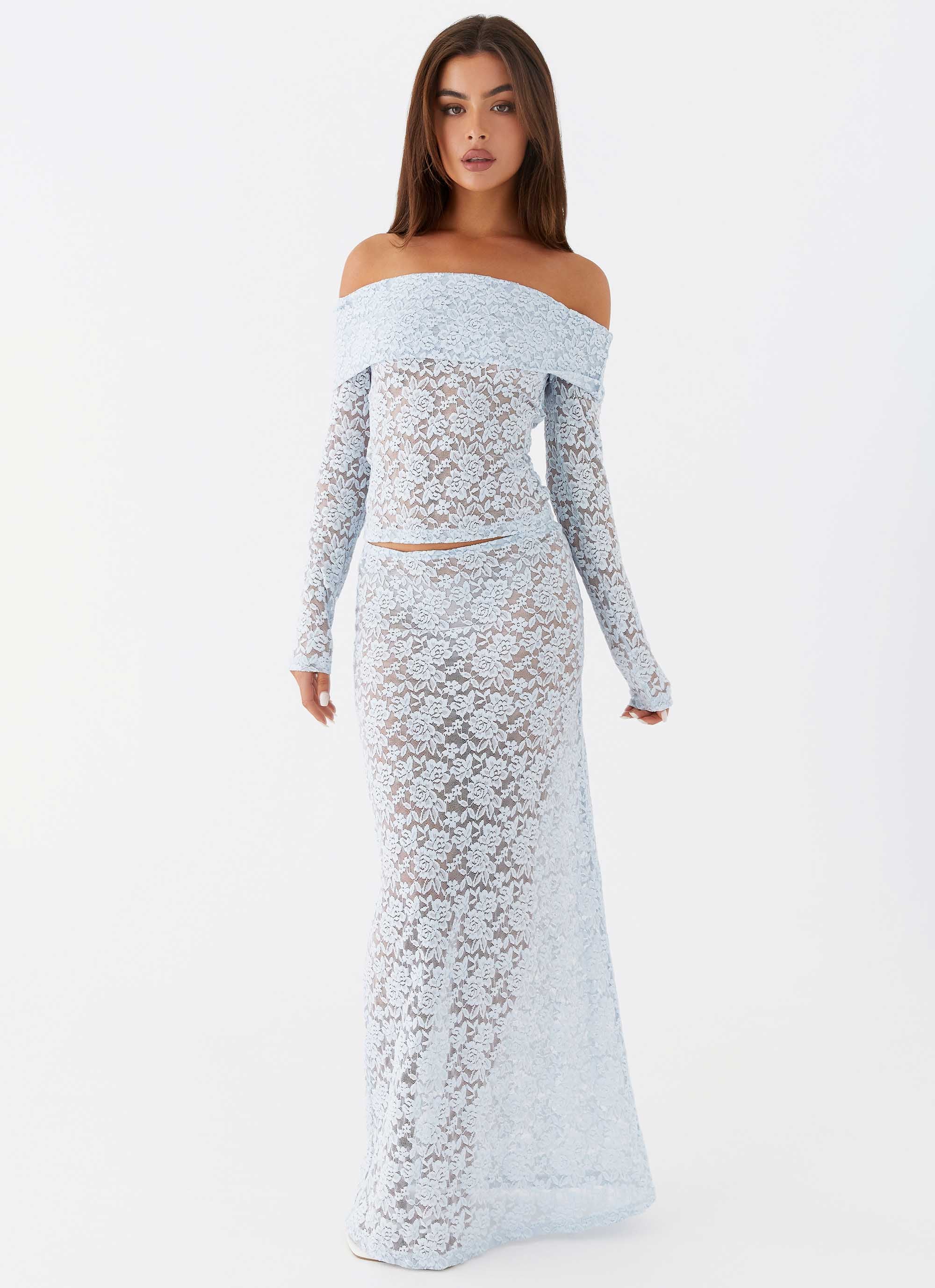 Zephyra Lace Maxi Skirt - Blue Cloud