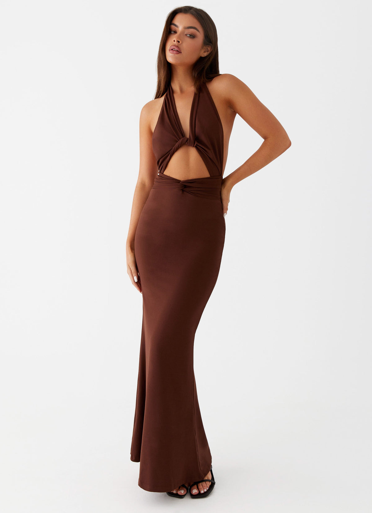 Carolina Twist Maxi Dress - Chocolate