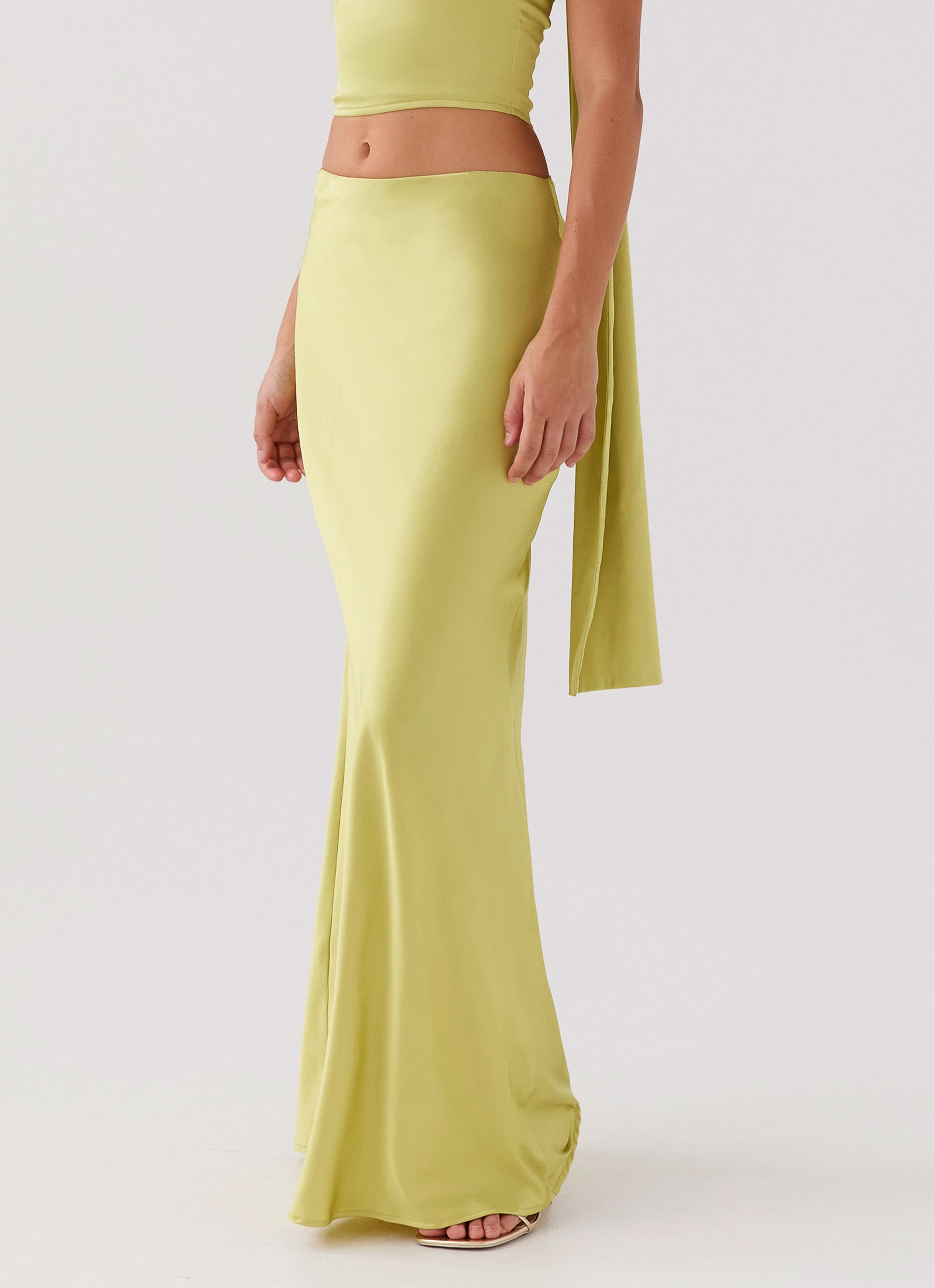Josefina Satin Maxi Skirt - Chartreuse