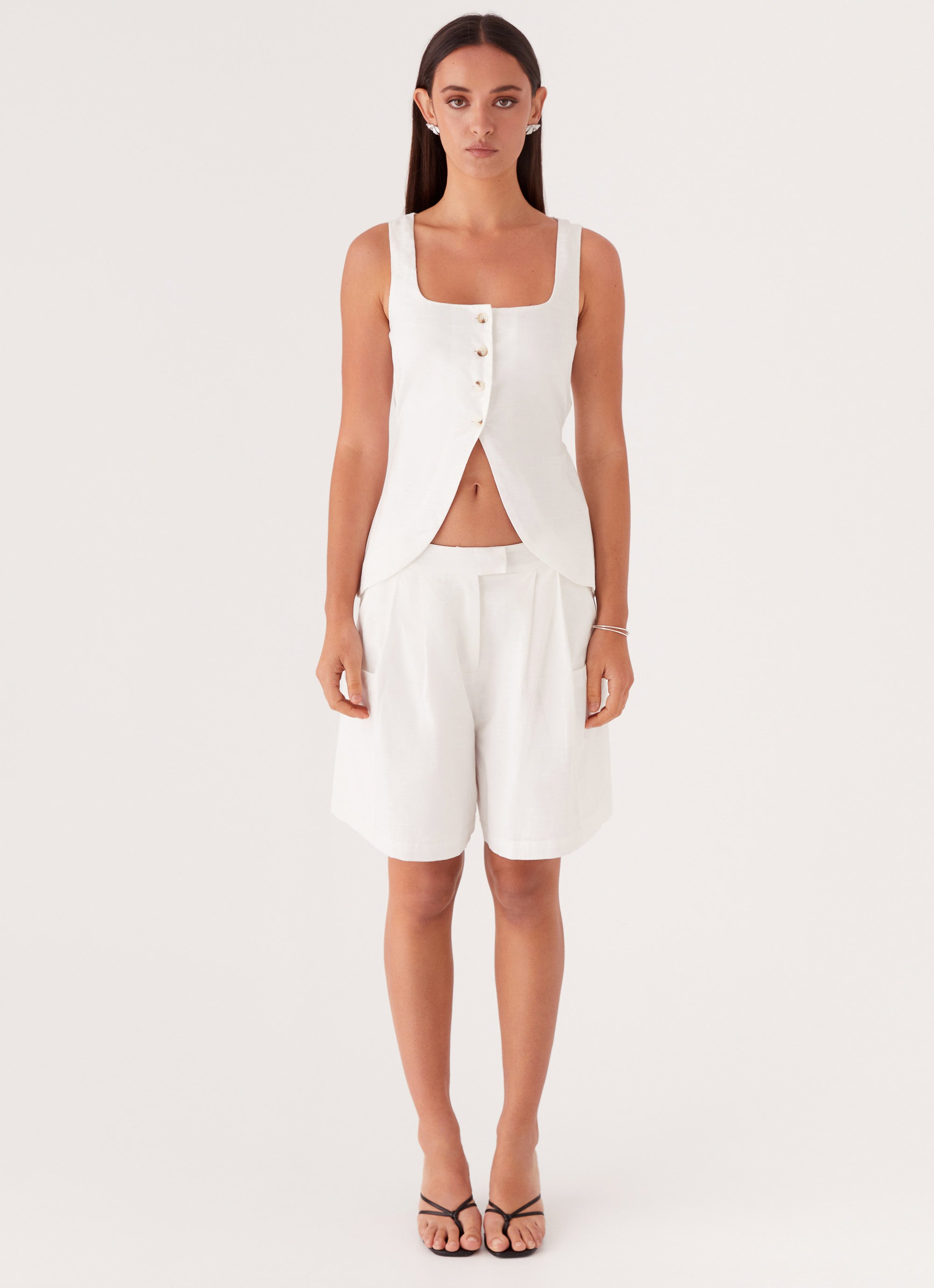 Mayzie Linen Vest - White