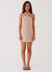 Keira Linen Micro Mini Dress - Passionfruit Stripe