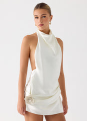 Play It Out Cowl Mini Dress - Ivory