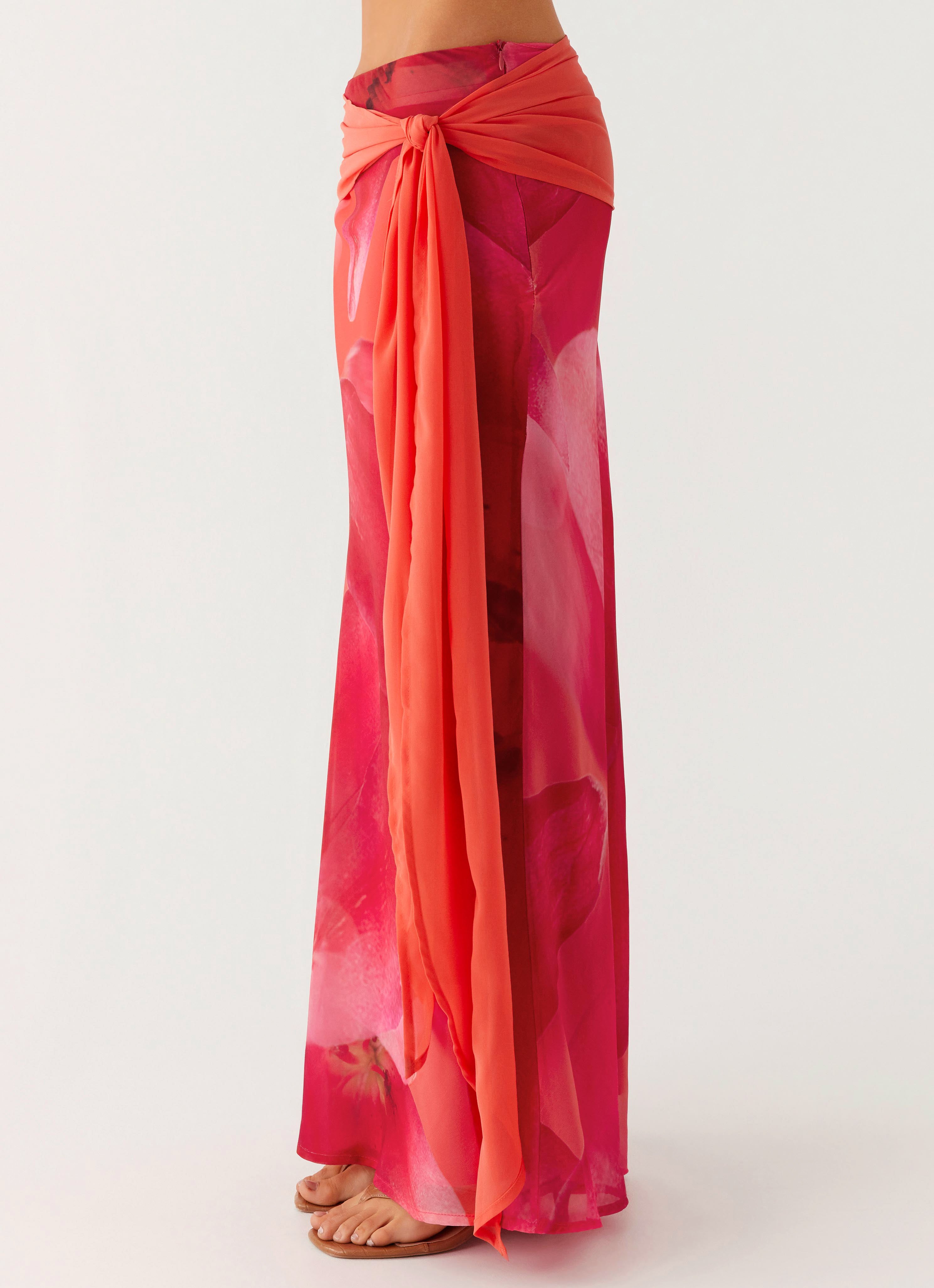 Raya Maxi Skirt - Peach Watermelon Flower