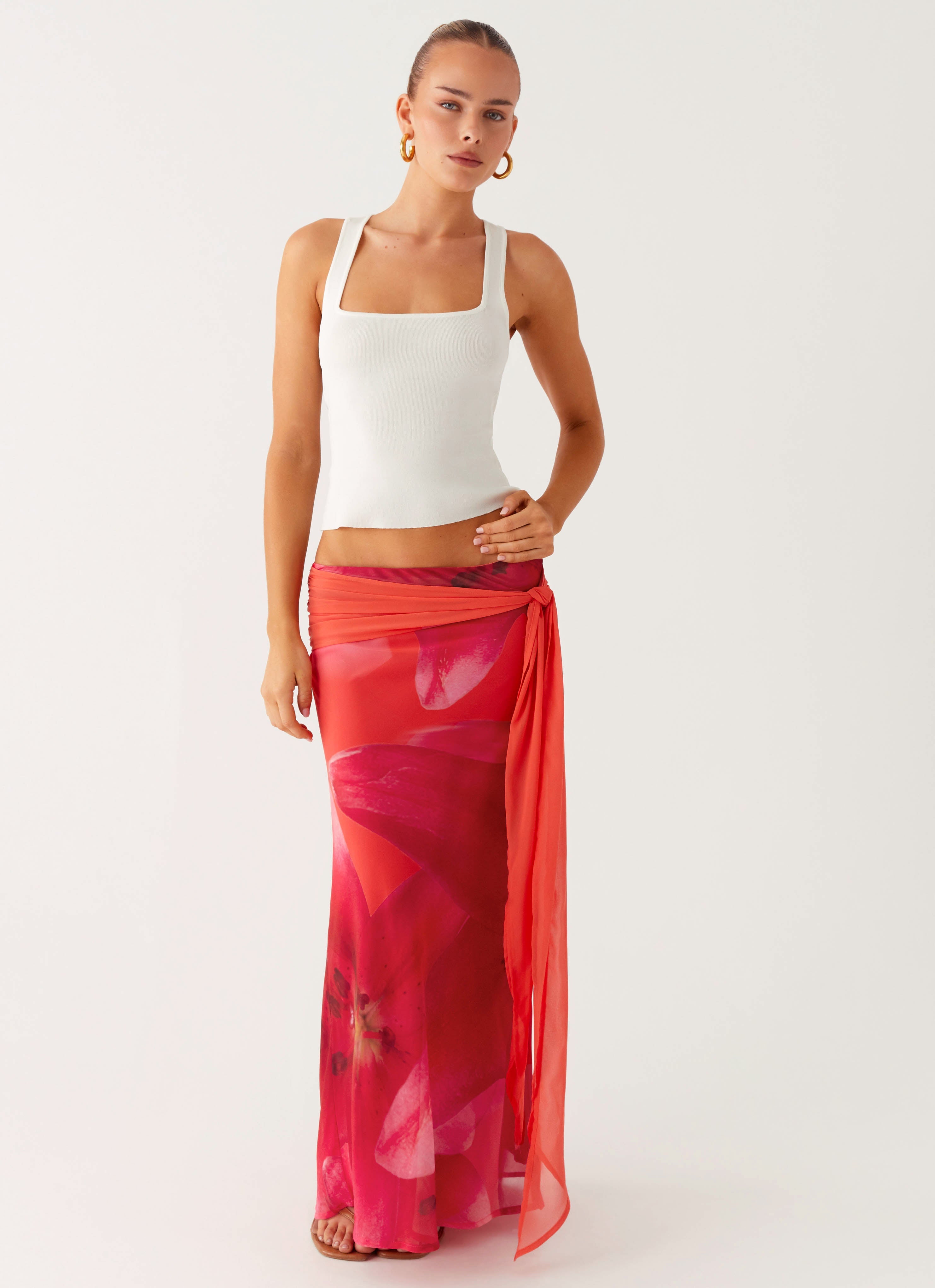 Raya Maxi Skirt - Peach Watermelon Flower