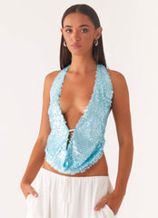 Rio Dreams Cowl Neck Halter Top - Turquoise