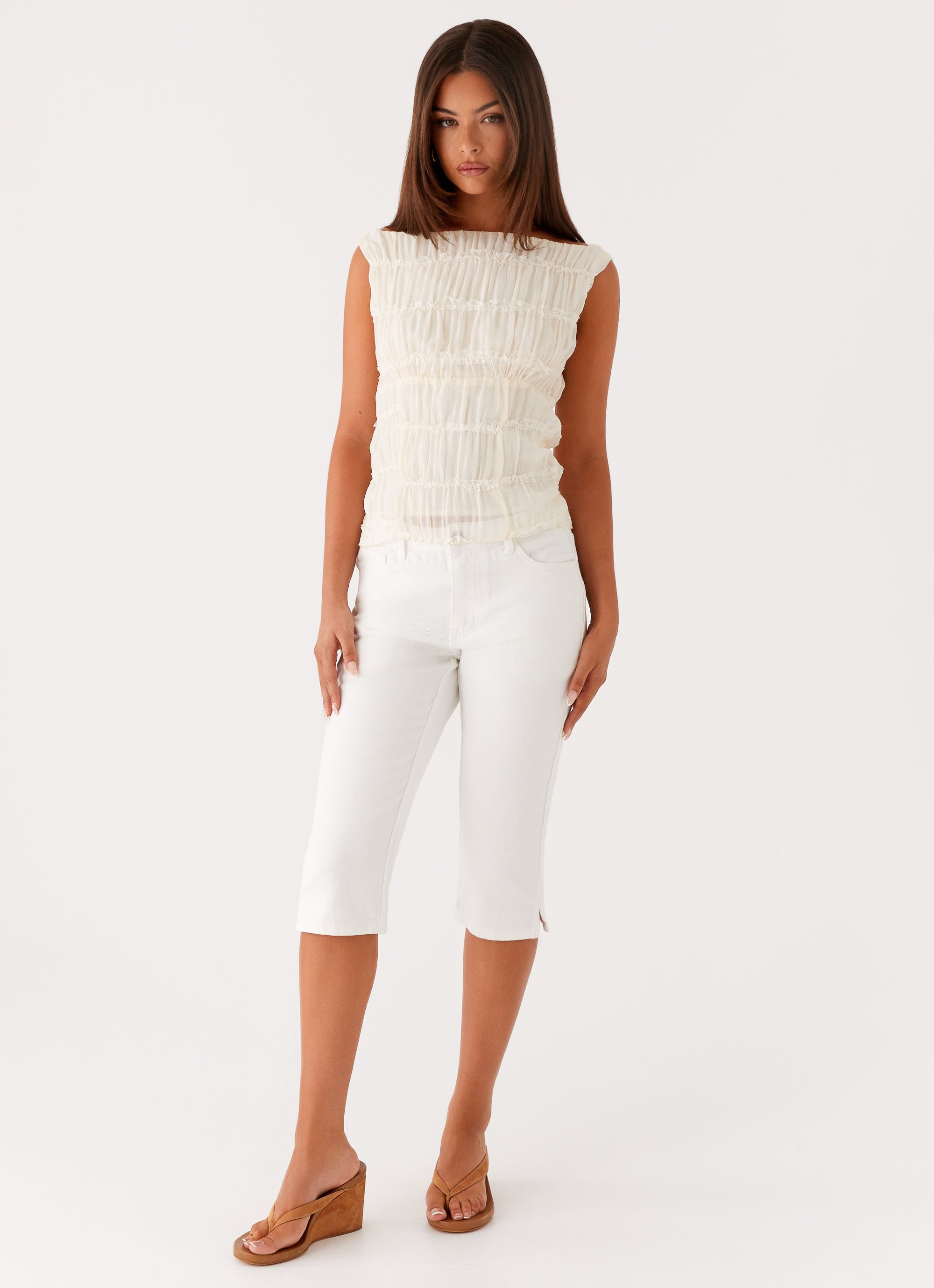 Rocco Denim Capri Pants - Off White