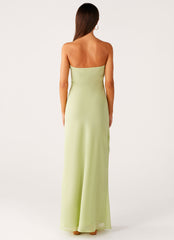 Sassafras Beaded Flower Strapless Maxi Dress - Lime