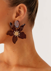 Siesta Flower Earrings - Brown