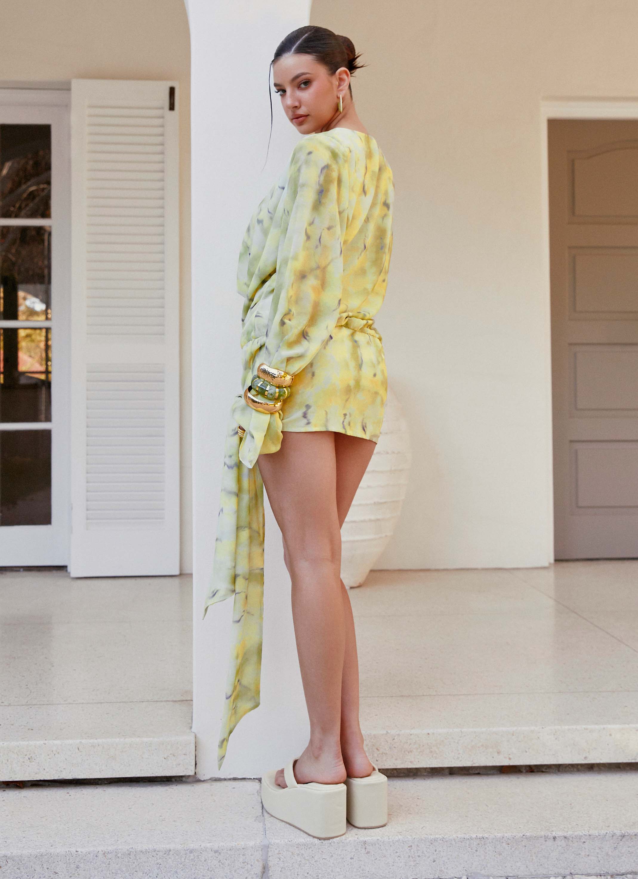 Sorrel Long Sleeve Mini Dress - Yellow Tie Dye