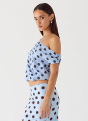 Stick Around Top - Blue Mocha Dot