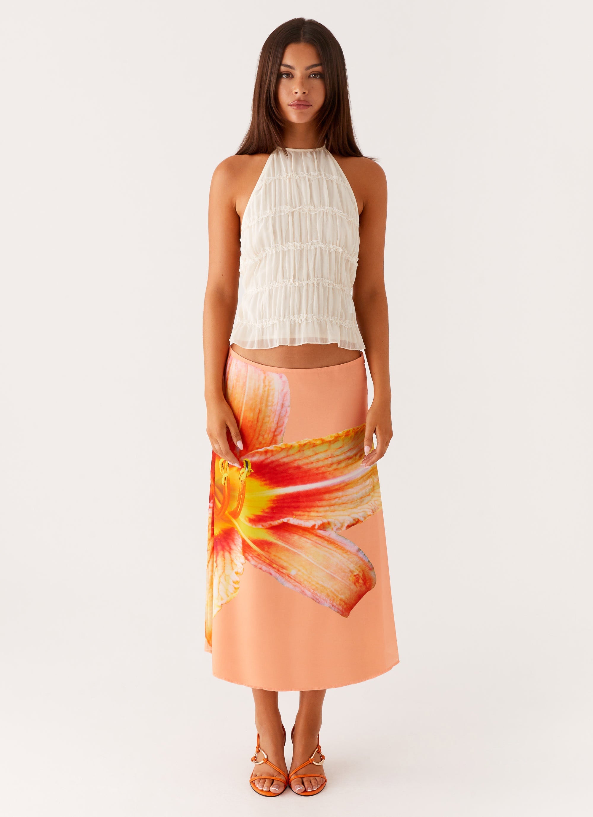 Summertime Midi Skirt - Orange Floral