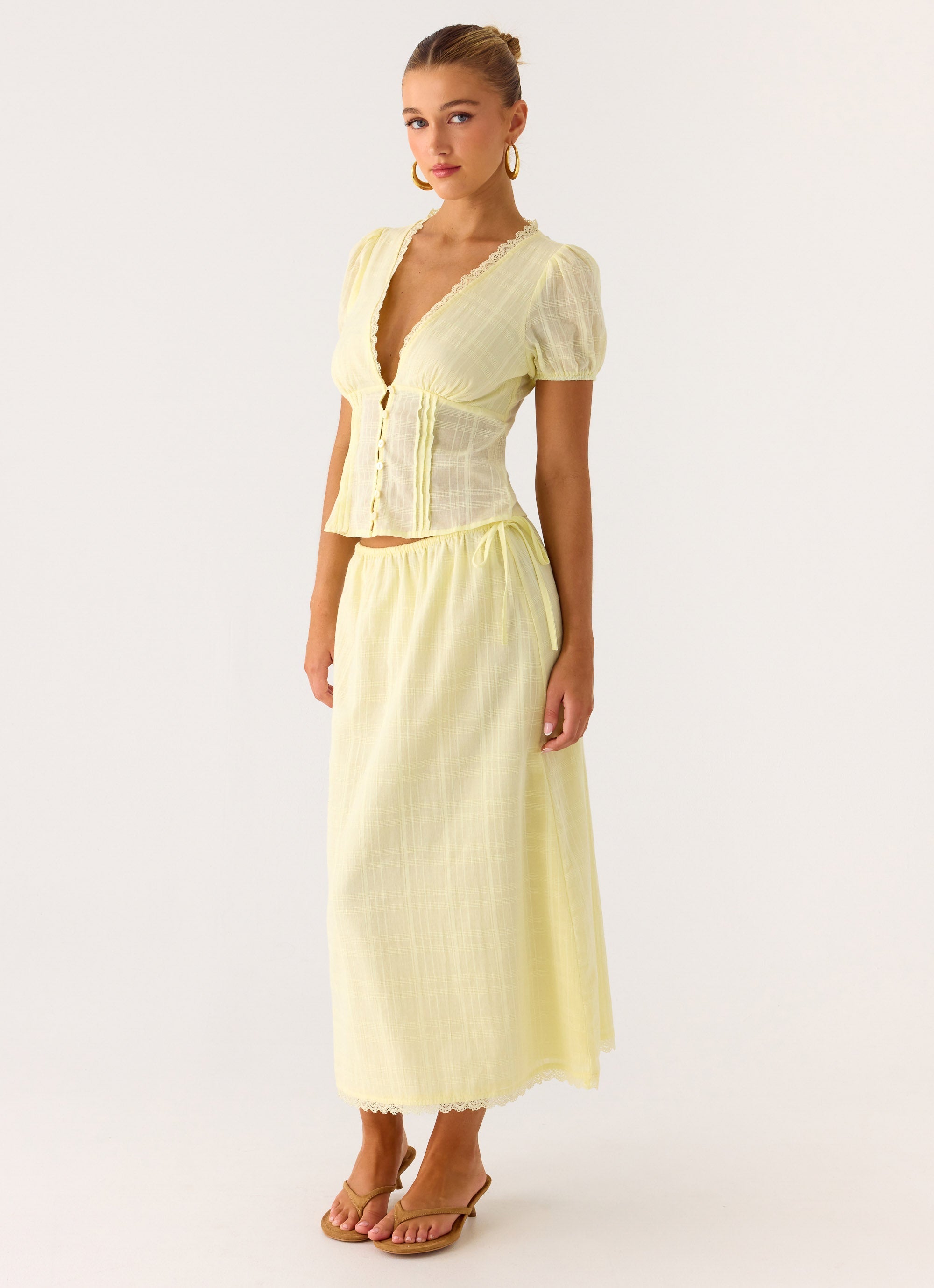 Sweet Lullaby Midi Skirt - Lemon Yellow