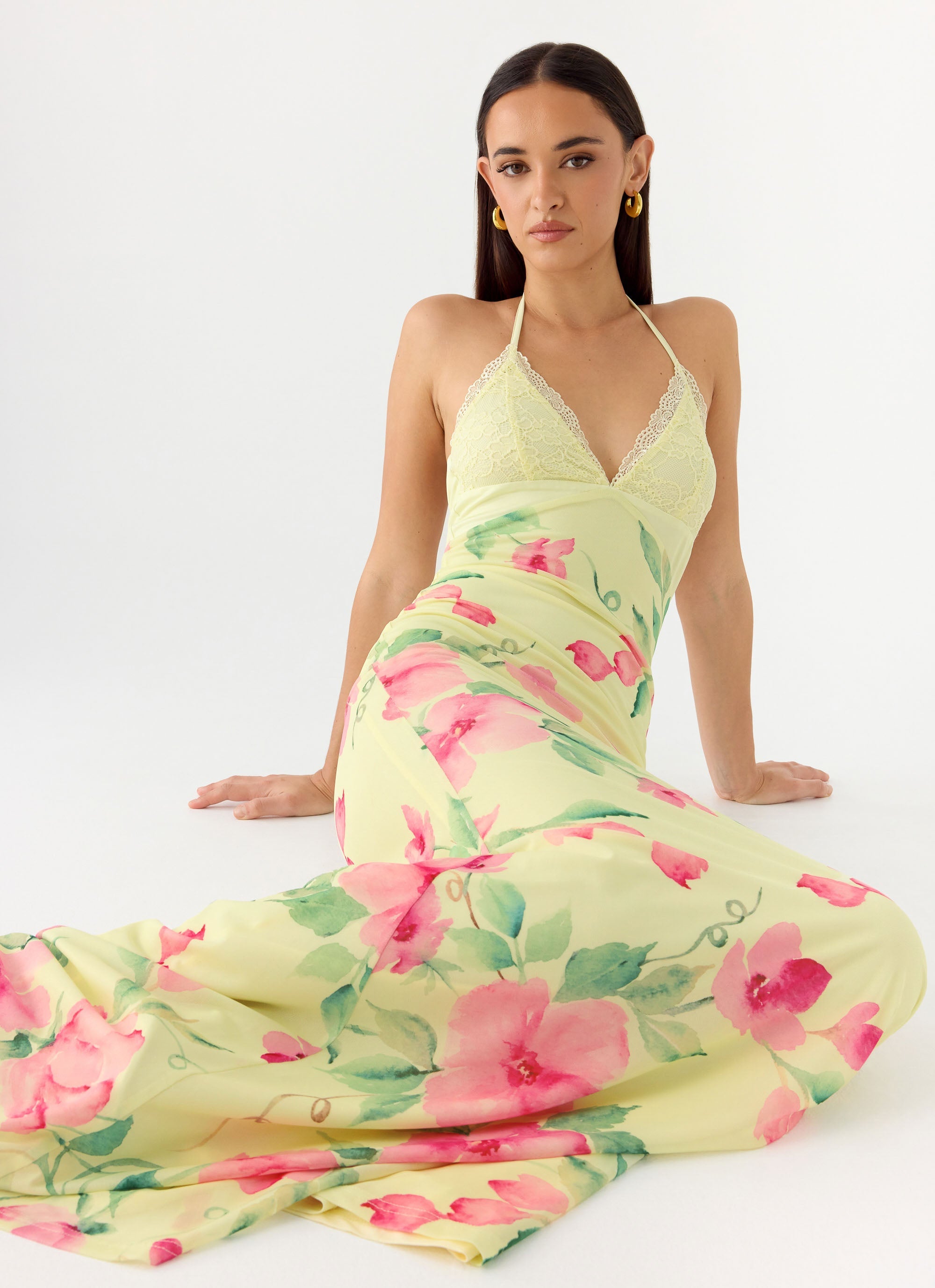 Takedown Halter Maxi Dress - Lemon Soleil