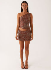 Through The Night One Shoulder Mini Dress - Chocolate