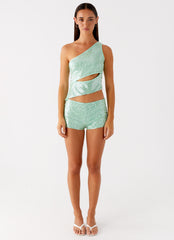 Travis Sequin Mini Shorts - Sage