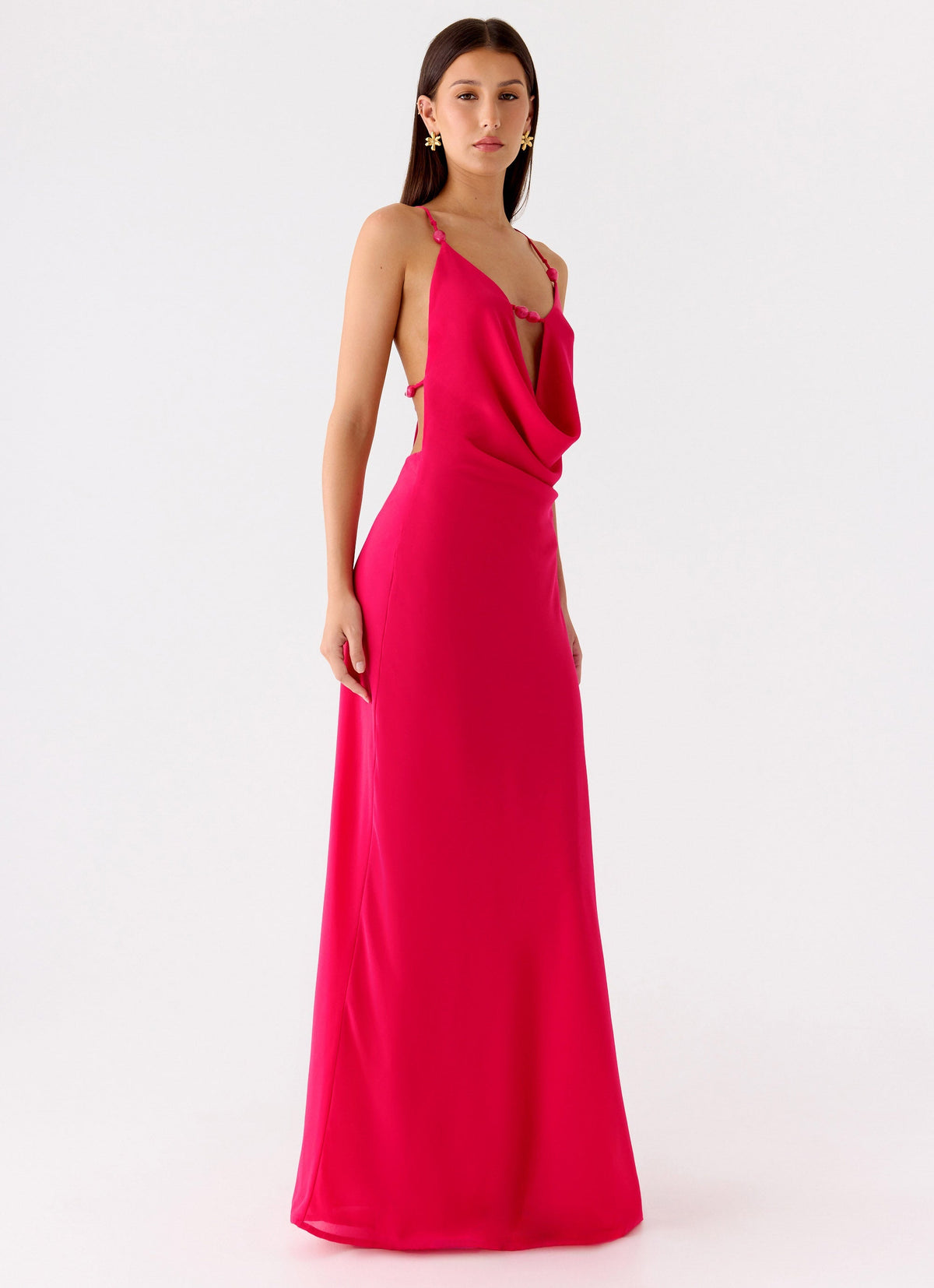 Tropic Muse Beaded Cowl Maxi Dress - Fuchsia