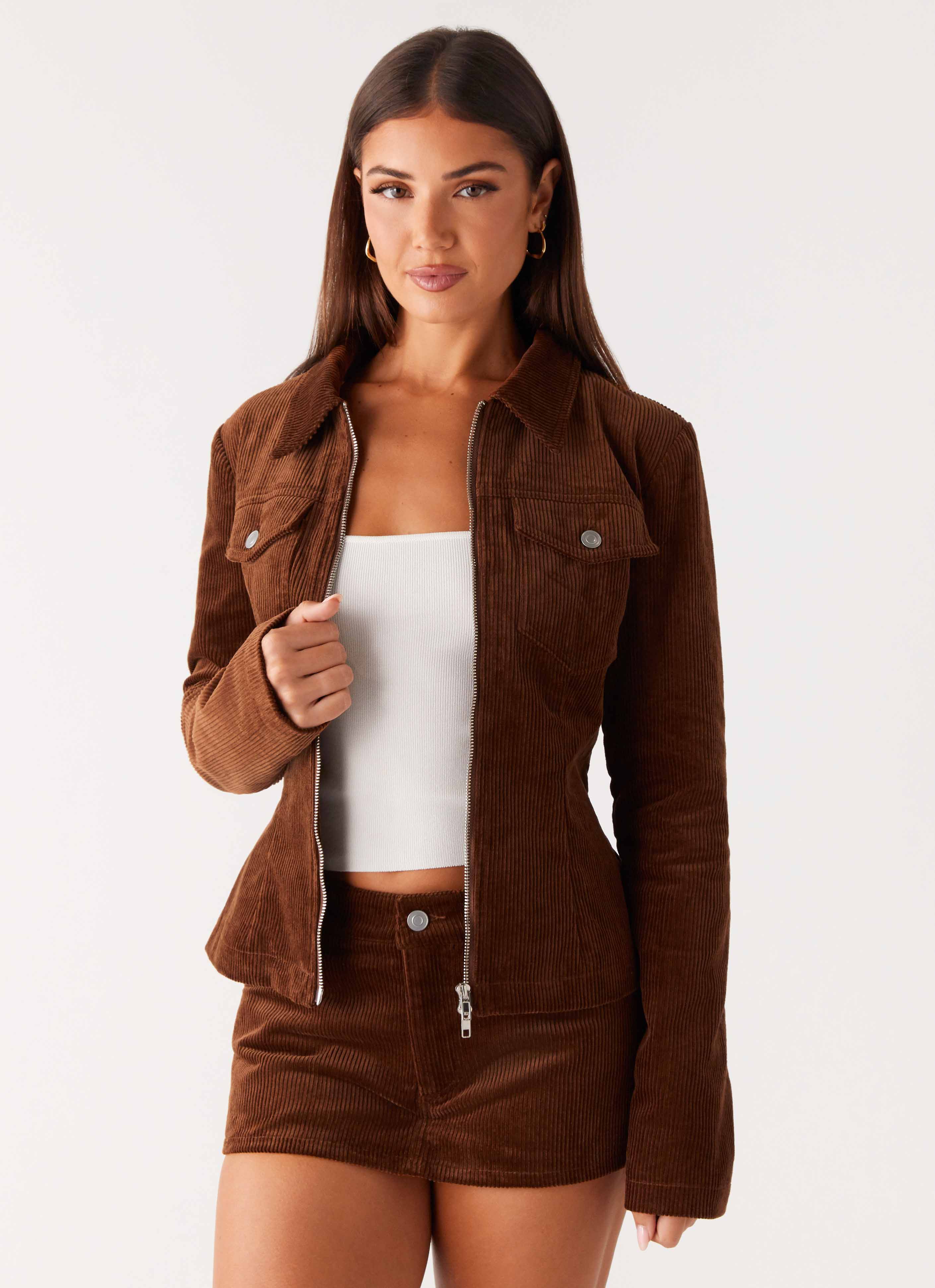 Tropics Low Rise Cord Mini Skort - Walnut