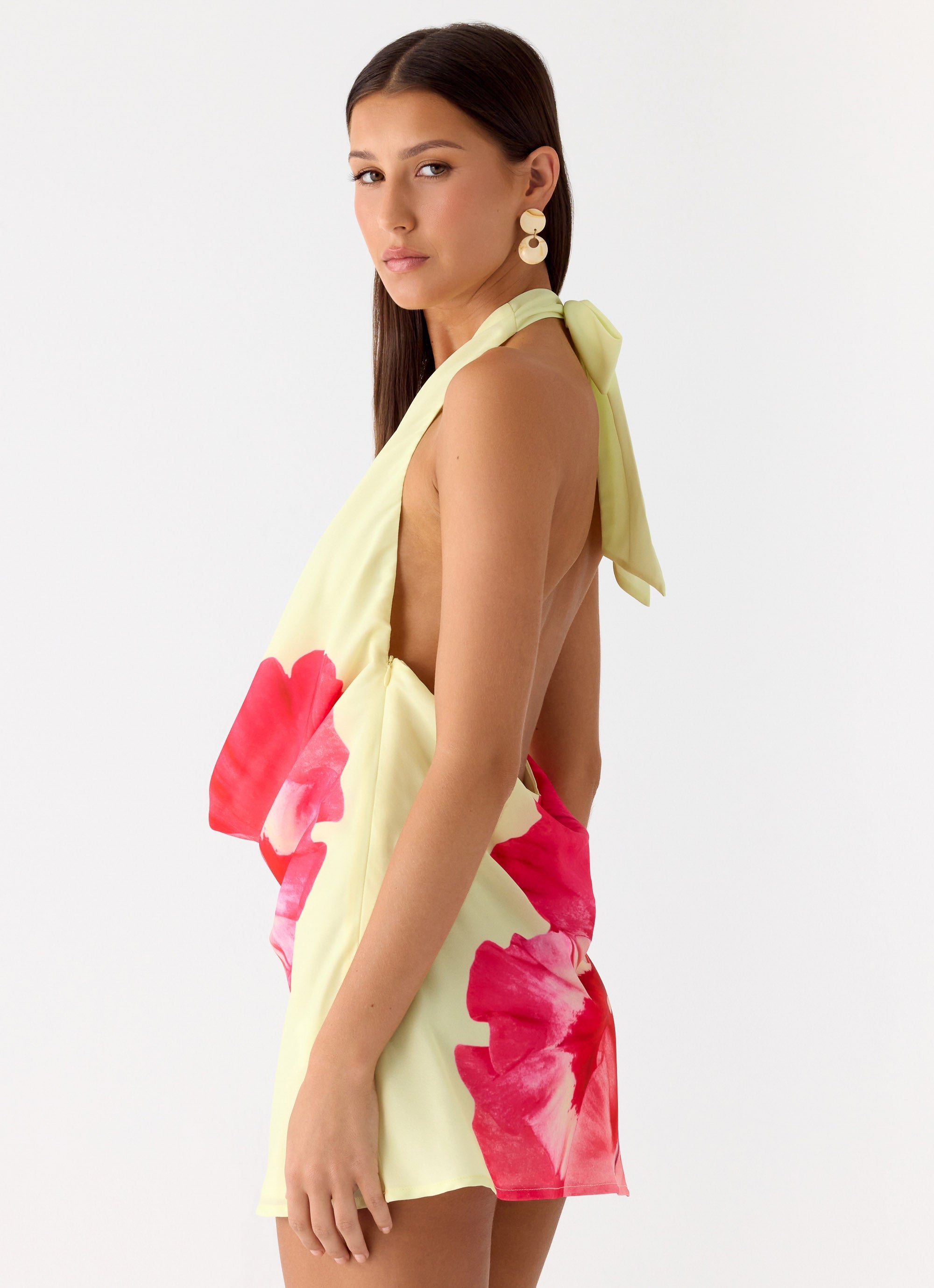 Varindra Cowl Mini Dress - Yellow Floral Spritz