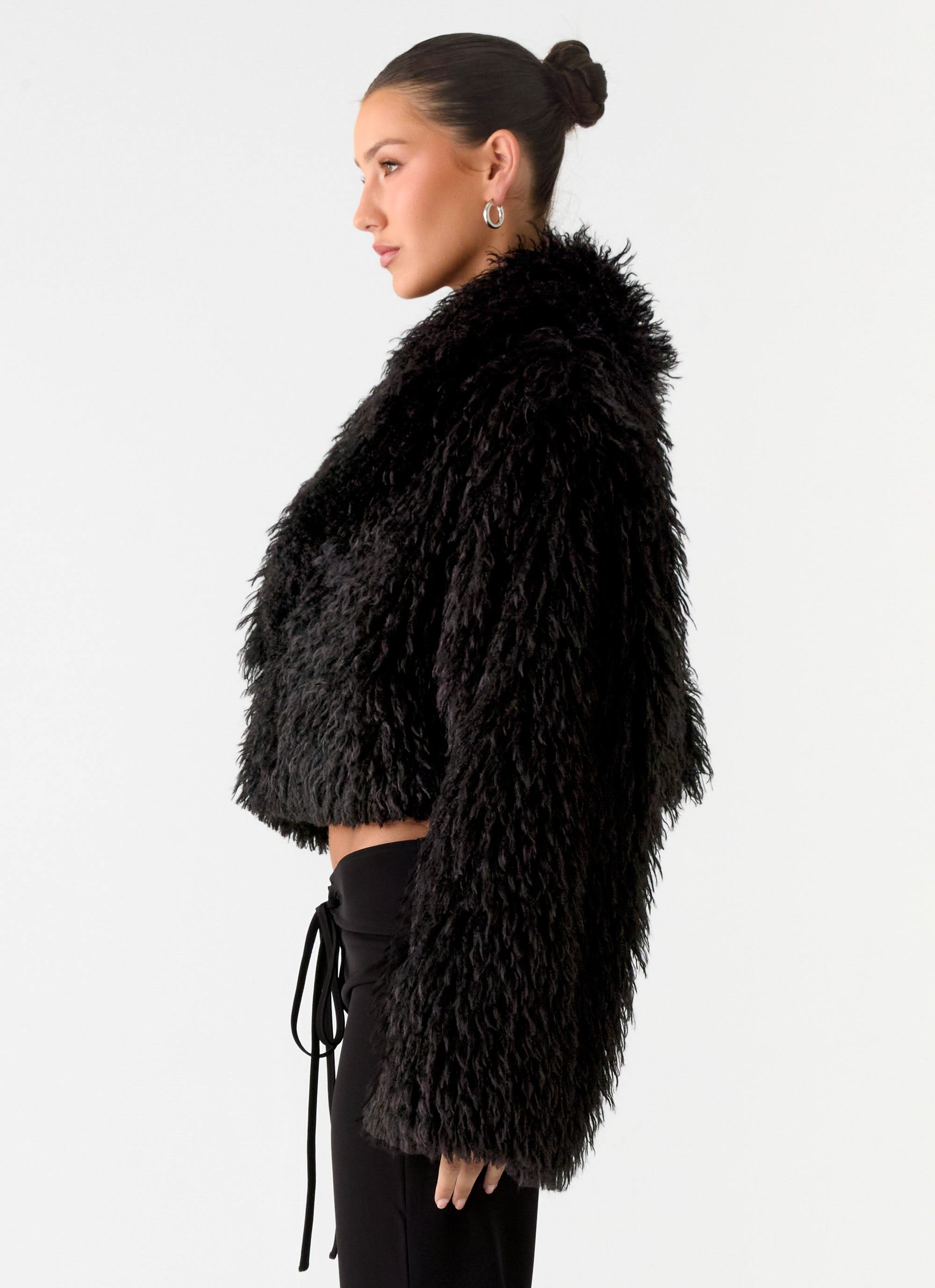 Virginia Cropped Faux Fur Jacket - Black