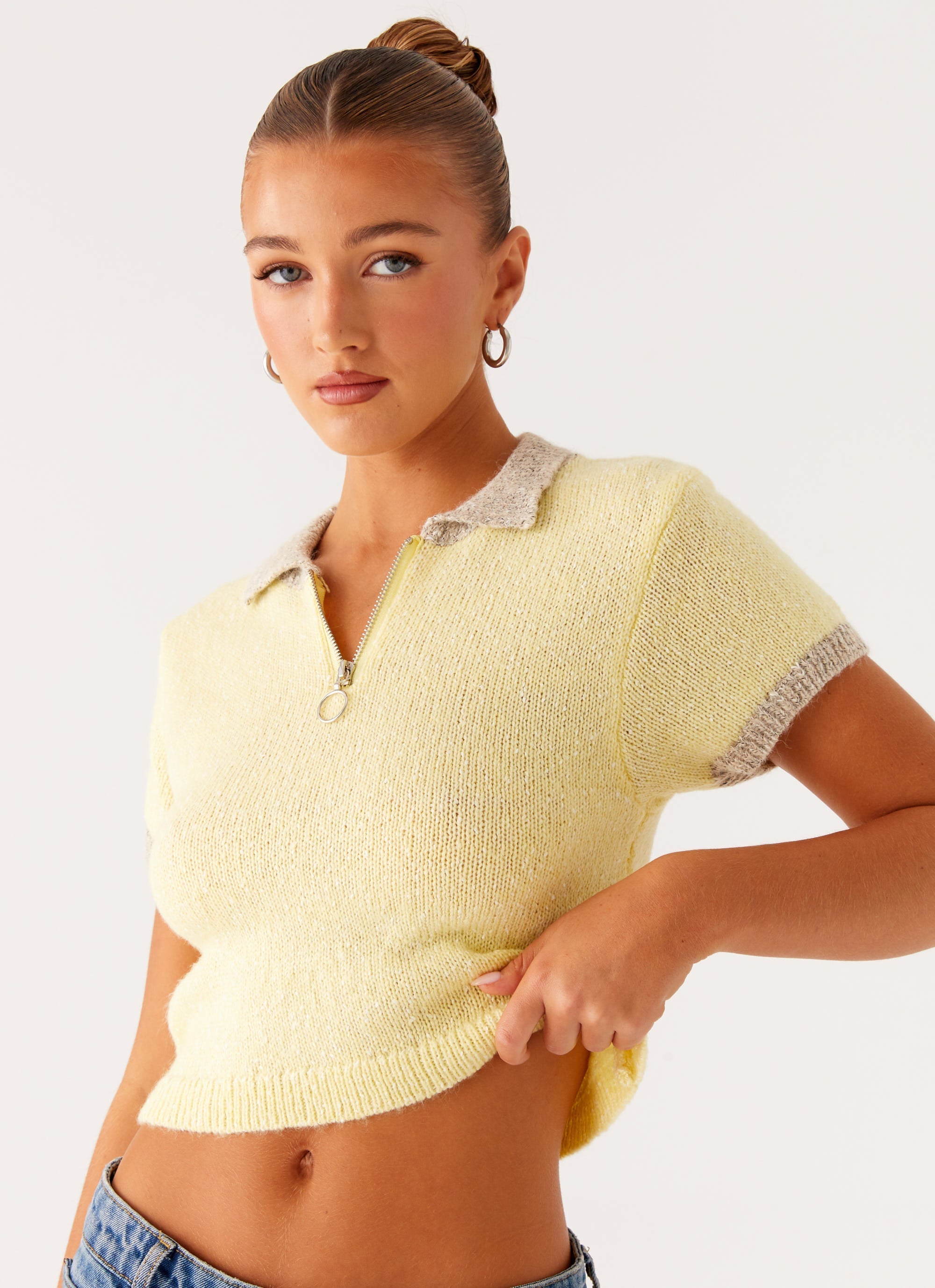 Walsh Knit Polo Top - Yellow