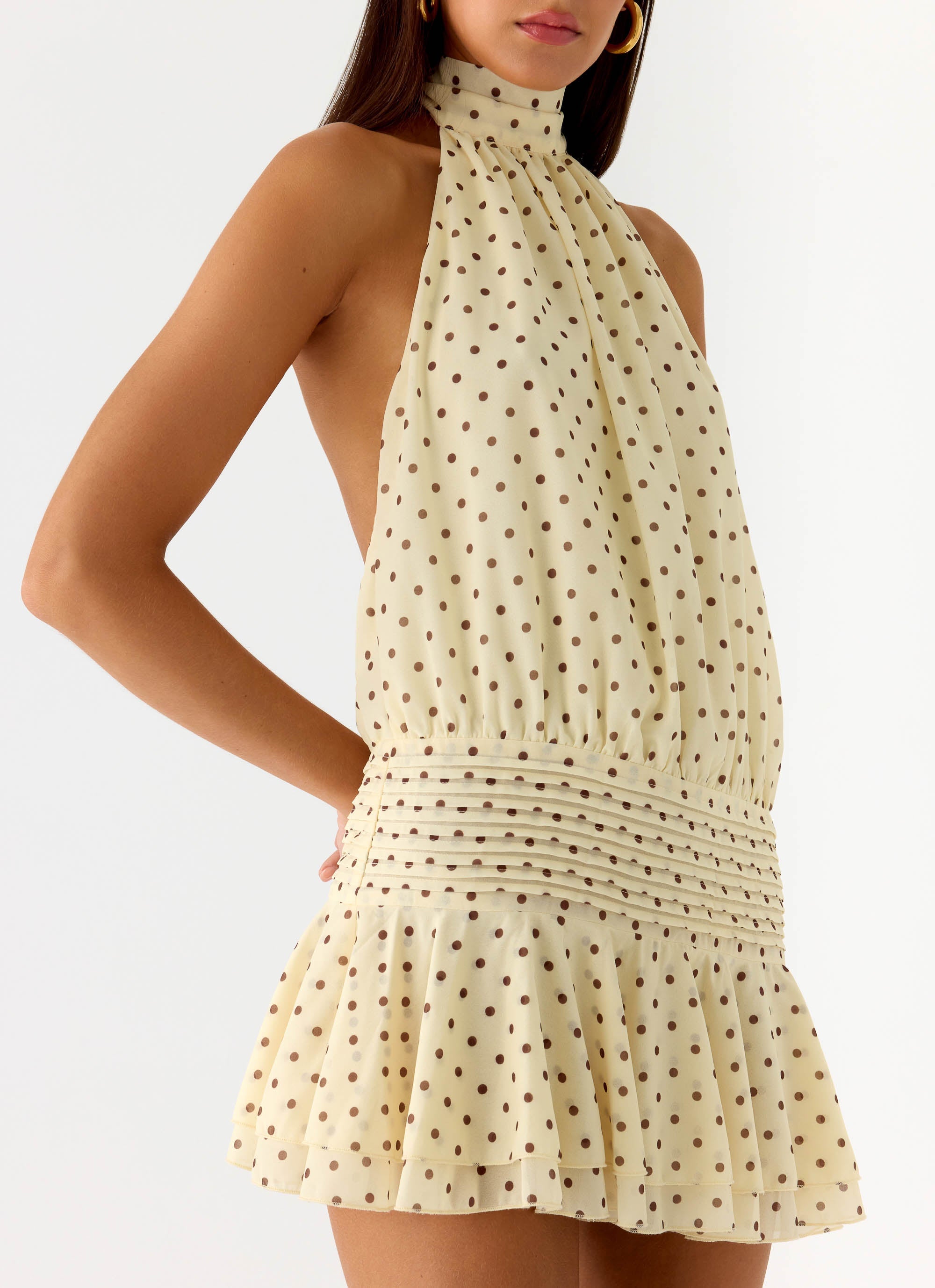 Willow Chiffon Mini Dress - Yellow Polkadot